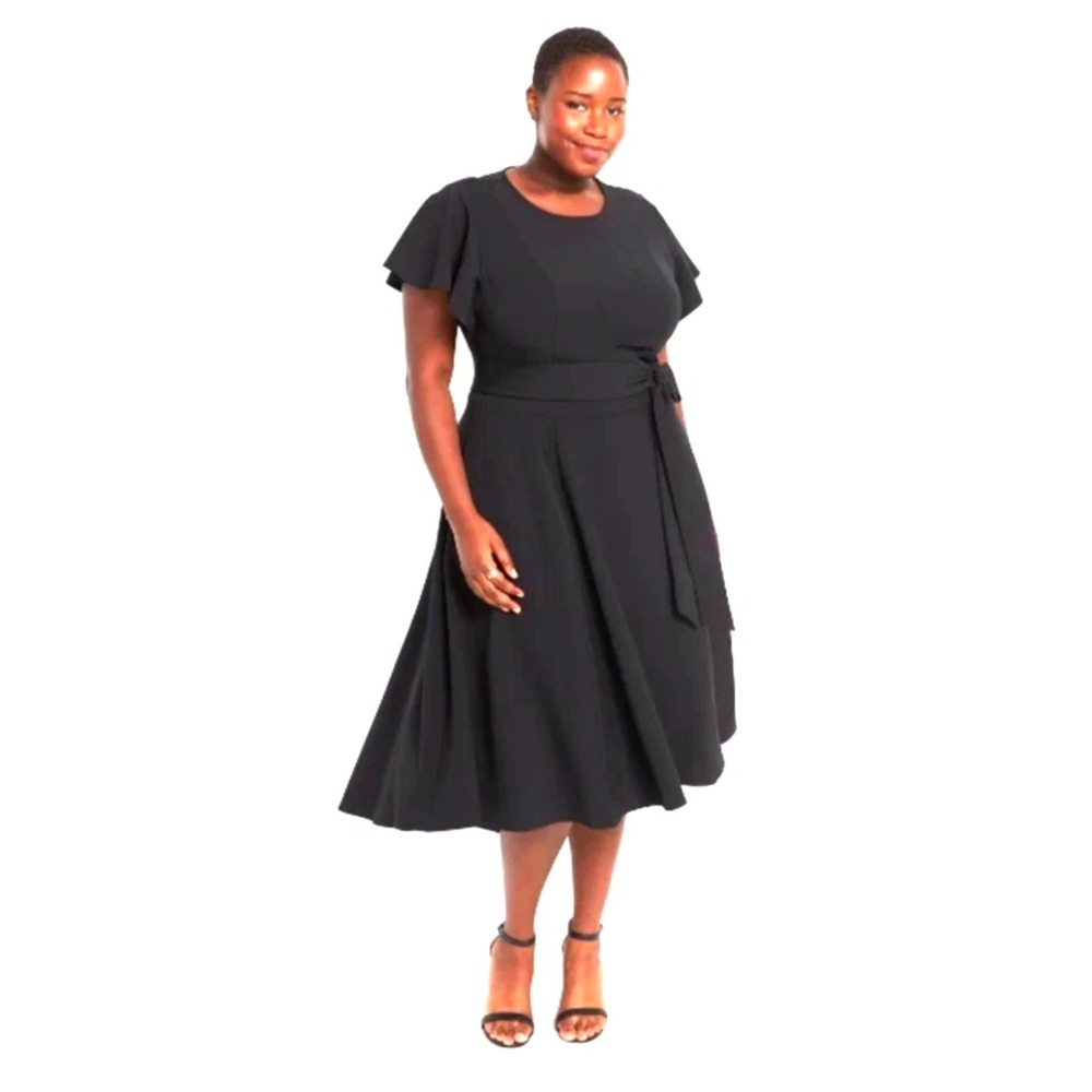 Lane Bryant High-Low Midi Dress Plus Sz 22 Black Flutter Sleeve Lena Whimsigoth